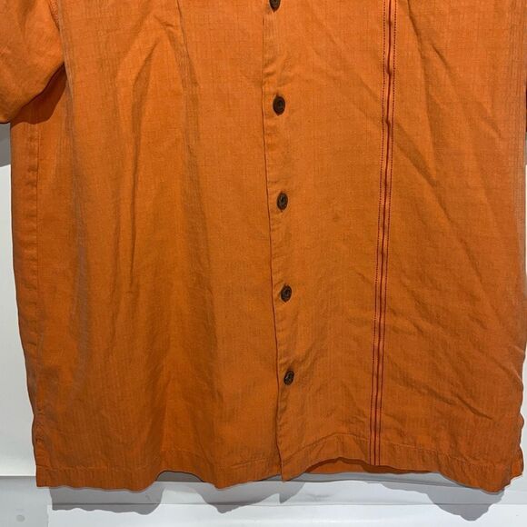 Tommy Bahama Men's Orange Textured 100% Silk Short Sleeve Button Up Shirt Medium - Picture 4 of 12